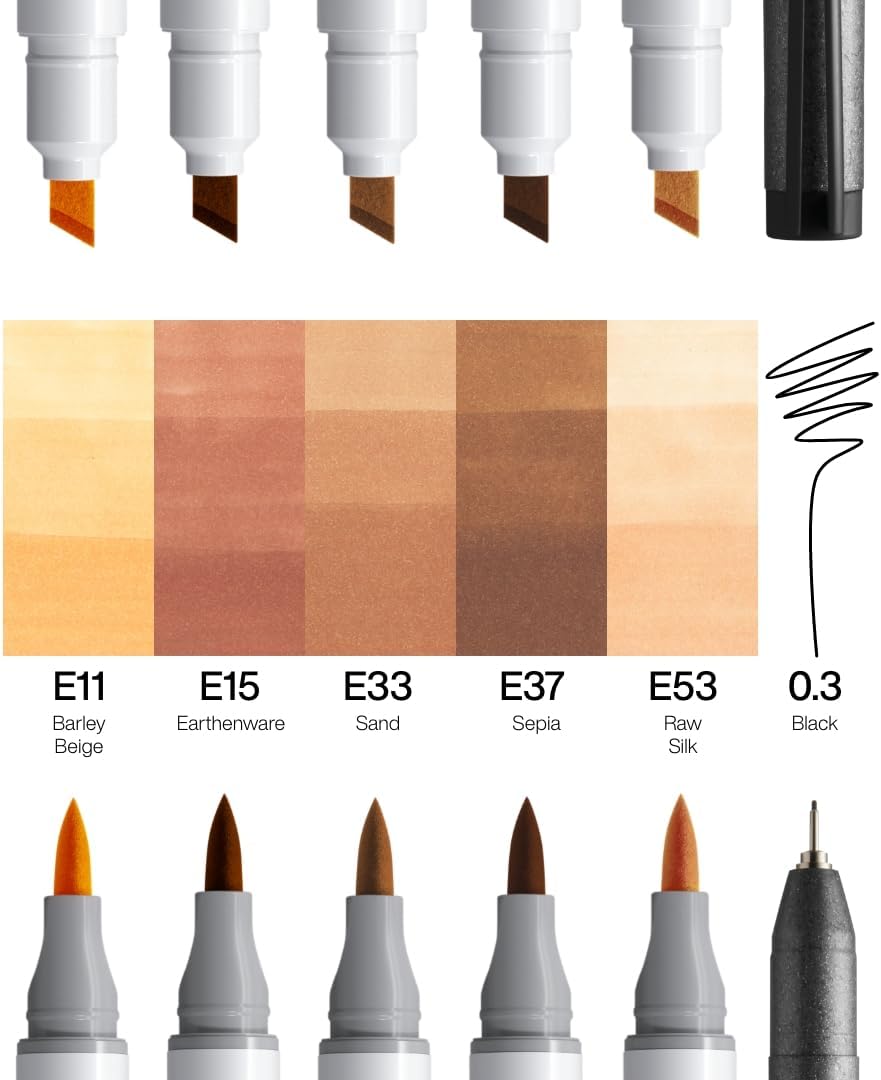 COPIC Ciao Marker Set 5+1 Portrait colours 2, Blisterpackung mit 5 Markern + 1 Multiliner 0,3 mm, fü