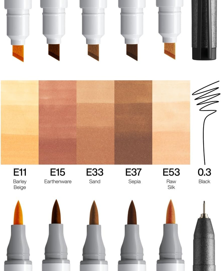 COPIC Ciao Marker Set 5+1 Portrait colours 2, Blisterpackung mit 5 Markern + 1 Multiliner 0,3 mm, fü