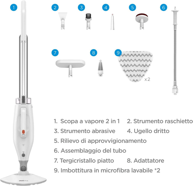 Midea MSM2115WW Dampfbesen, 10 in 1 Dampfreiniger, tötet 99,9% der Bakterien ohne chemische Rückstän