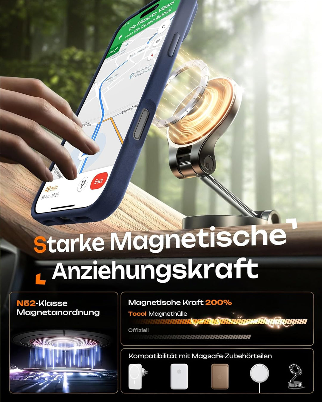 TOCOL 3 in 1 für iPhone 16 Pro Hülle für Magsafe, mit 2 Schutzglas, Vollständiger Kameraschutz Stoss