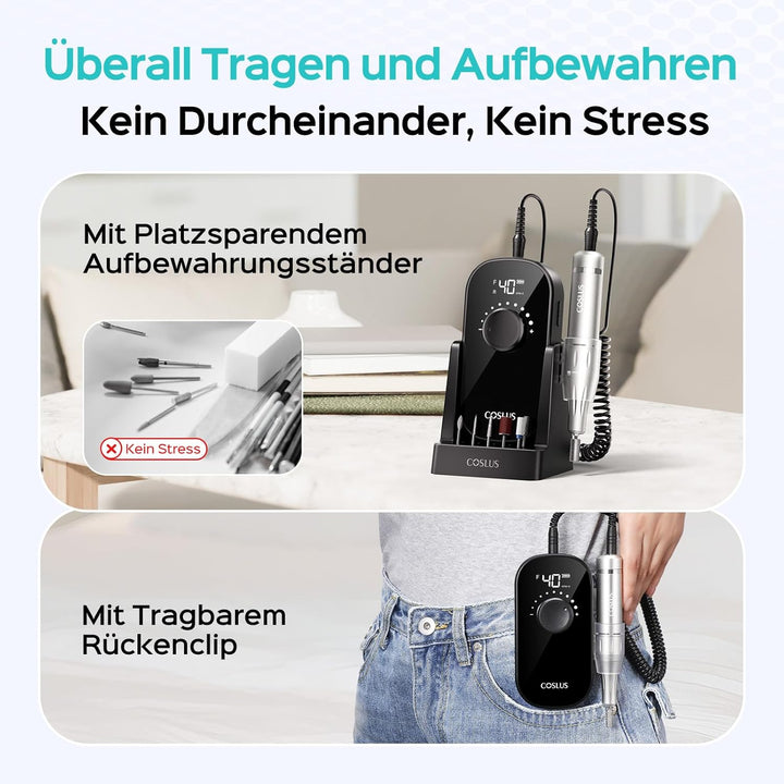 COSLUS E51 Elektrische Nagelfräser 40000 U/min: 6-in-1 Professionell Nagelpflege Set für Gelnägel Ac