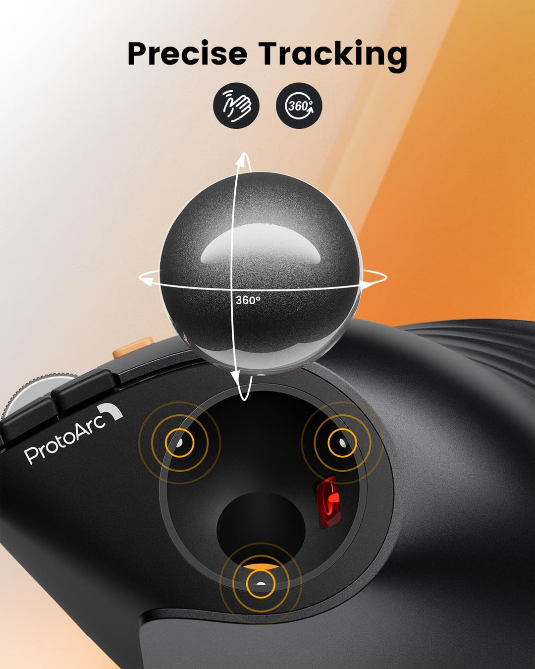 ProtoArc EM05 NL Vertikale Trackball Maus, Kabellos Bluetooth Rollerball Maus mit Fingerbedienung, W