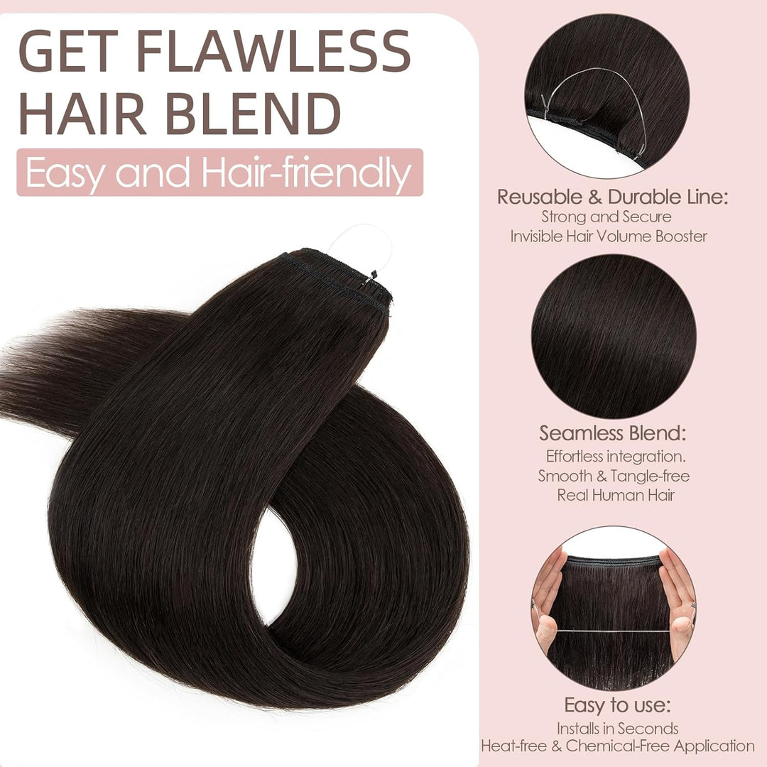 Extensions Echthaar mit transparenter Schnur, Silk-co Wire in ExtensionsNaturschwarz 65g, Secrets Ha