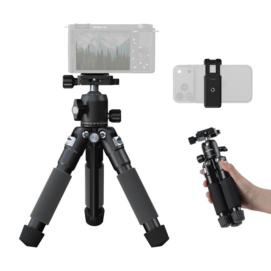 SMALLRIG VT-20Pro 21,2"/53,8 cm Mini-Stativ für Kamera und Telefon, Kleines Tischstativ aus Aluminiu