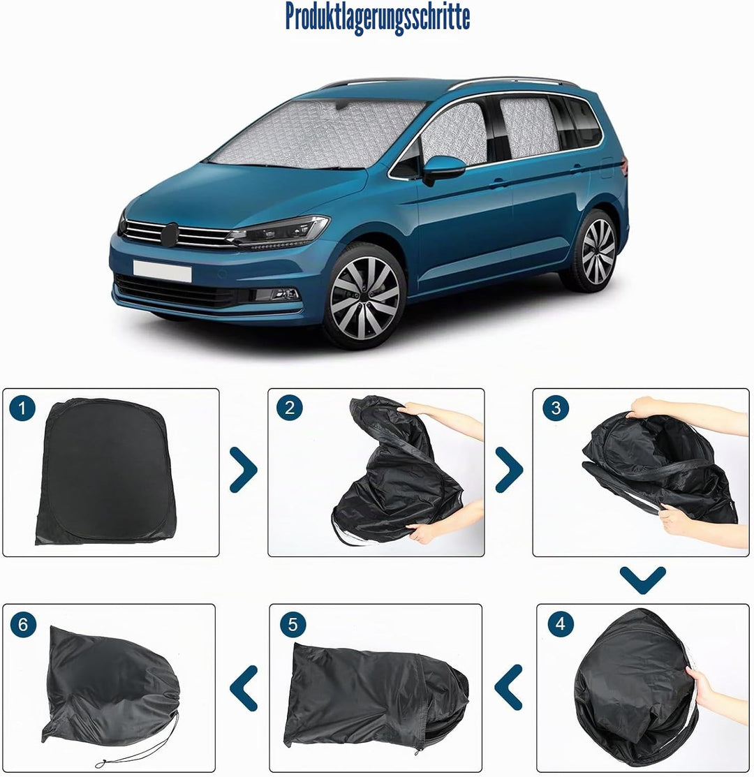 8PCS Sonnenschutz Auto Frontscheibe für VW Touran 5T 2016-2025 | Keine Saugnäpfe Erforderlich, Therm