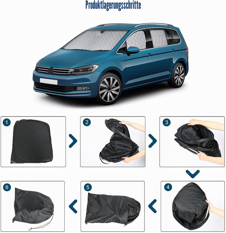 8PCS Sonnenschutz Auto Frontscheibe für VW Touran 5T 2016-2025 | Keine Saugnäpfe Erforderlich, Therm
