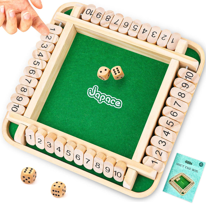 Japace Shut The Box Spiel, Brettspiel aus Holz, 4 Spieler Würfelspiel Mathematik Lernspielzeug Kinde