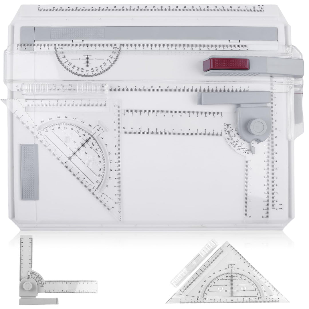 GOMETY Zeichenplatte A4 Zeichenbrett Multifunktionaler Zeichentisch DIN A4 mit Schiebelineal, Schnel