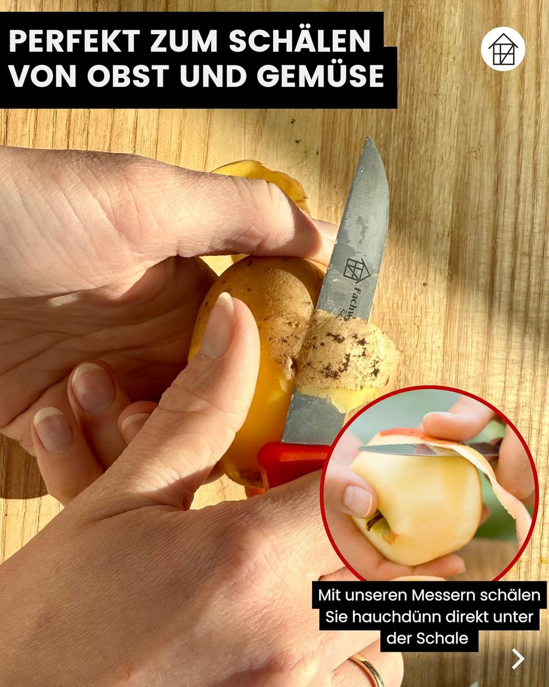 Fachwerk Gemüsemesser 4er Set – Küchenmesser mit 7,5cm Klinge, Schälmesser aus rostfreiem Edelstahl