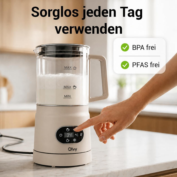 Olvy Milchaufschäumer Elektrisch | Milchschaumgerät für Barista Qualität | 1 Stück | Beige | Für Cap
