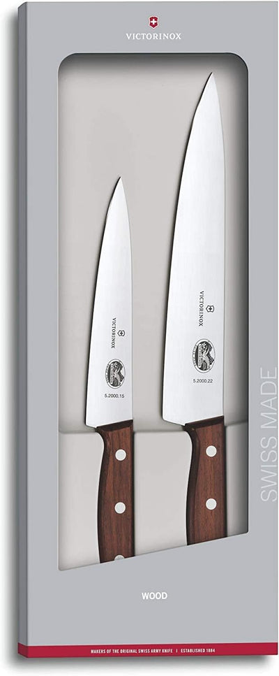 Victorinox, Wood, Profi Tranchier-Set, 2-teilig, gerader Schliff, Extra Scharf, Edler Holzgriff, bra