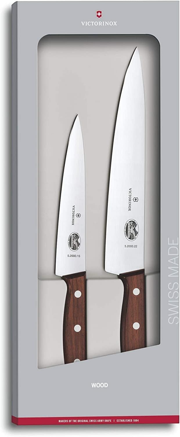Victorinox, Wood, Profi Tranchier-Set, 2-teilig, gerader Schliff, Extra Scharf, Edler Holzgriff, bra