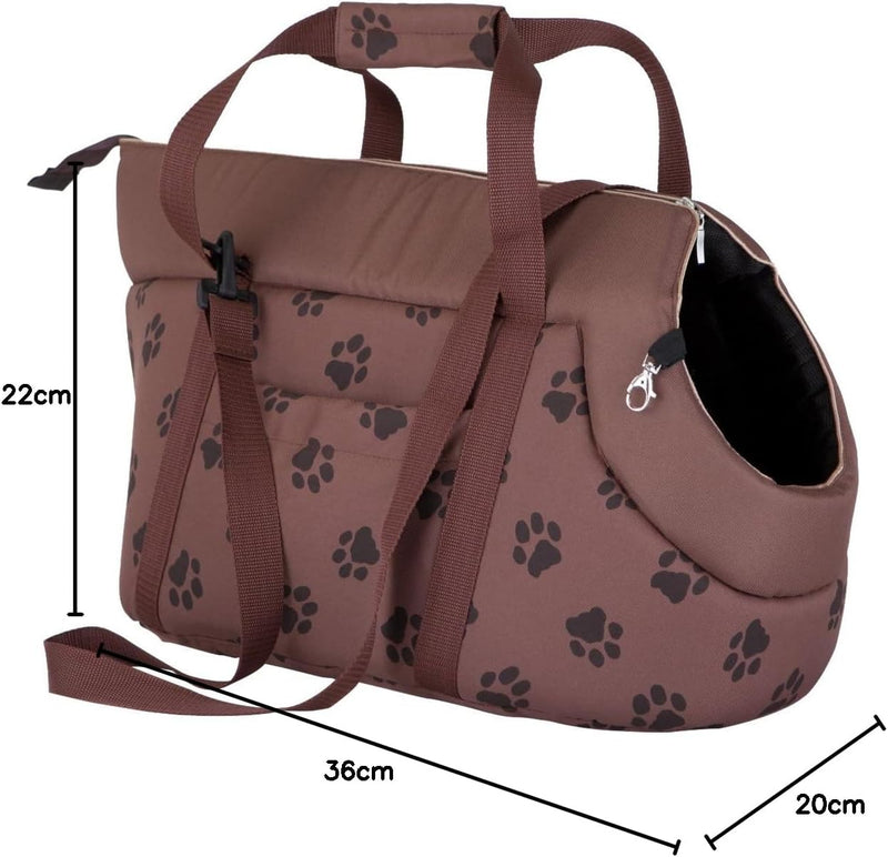 Hobbydog TORJBL5 Hundetasche Tragetasche Katzentasche, Grösse 22 x 20 x 36 cm, hell braun mit Pfoten