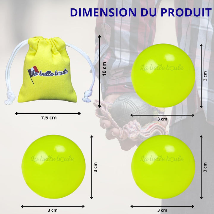 La belle boule® | 3 Cochonnets fluorescents en Résine Haute Visibilité Pour Pétanque + Pochette – Bo