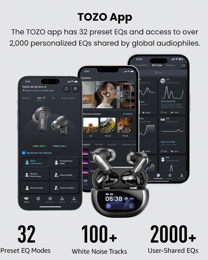 TOZO NC20 Pro Bluetooth Kopfhörer mit Geräuschunterdrückung,Active Noise Cancelling Kopfhörer mit Sm