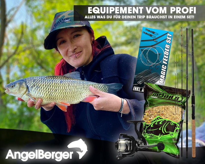 Angel-Berger Feeder Angelset Feederrute Rolle mit Zubehör Futterkorb Angelrute