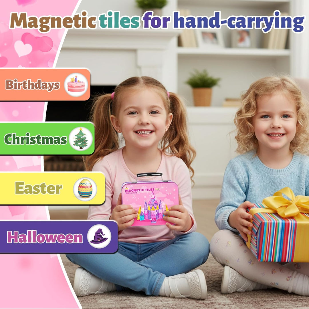 Tooysea Magnetische Bausteine, Tragbare Mini Magnetbausteine Fliesen mit Glitzer, Magnetbausteine fü