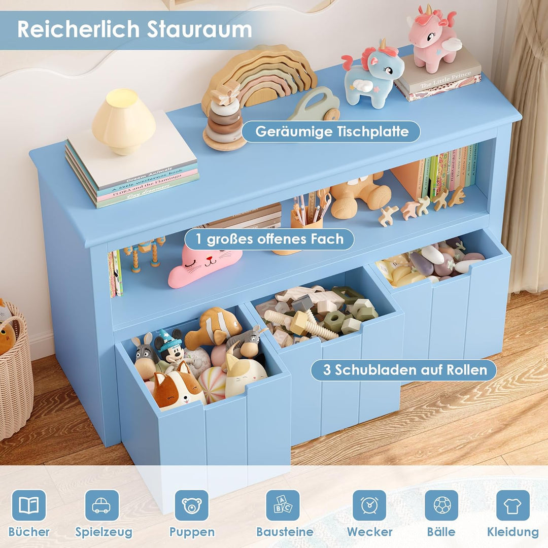 FOREHILL Kinderregal mit Boxen auf Rollen, Spielzeug Aufbewahrung Kinderzimmer Möbel, Spielzeugregal