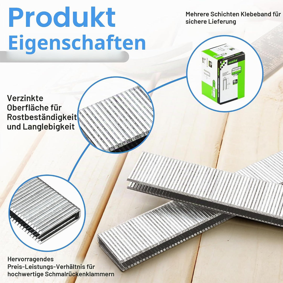 meite 18 Gauge K-Serie oder 90-Serie 1/4-Zoll Krone mit Schenkellängen von 1/2-Zoll bis 1-1/2-Zoll,