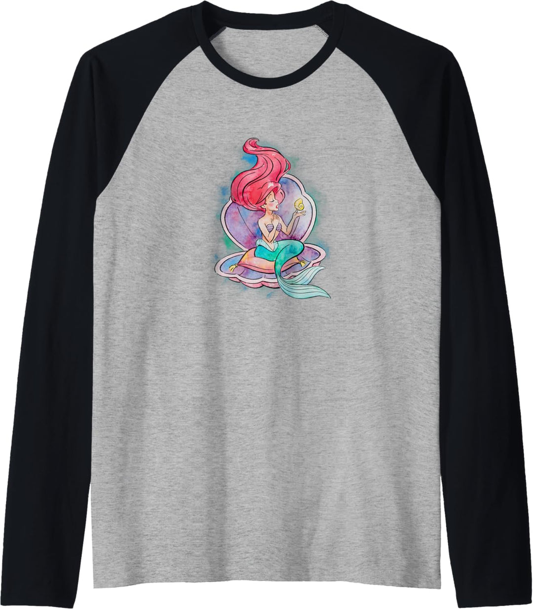 Disney Little Mermaid Ariel Clam Shell Watercolor Portrait Raglan