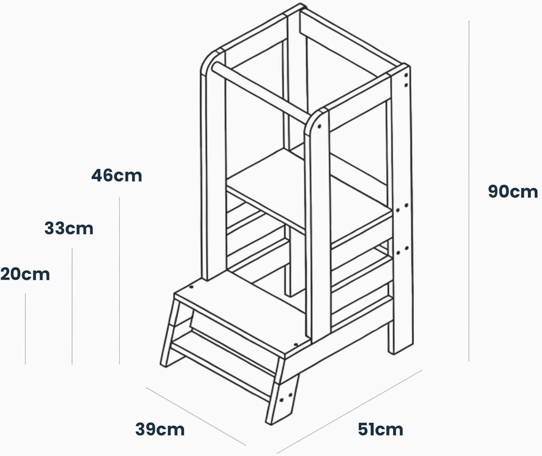 MEOWBABY Lernturm für Kinder - Baby Montessori Verstellbar Learning Tower aus Natur Holz, Kleinkind