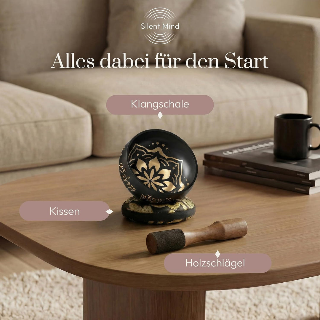 Tibetisches Klangschalen-Set – einfach zu spielen mit doppelseitigem Klöppel und Kissen – Für ganzhe