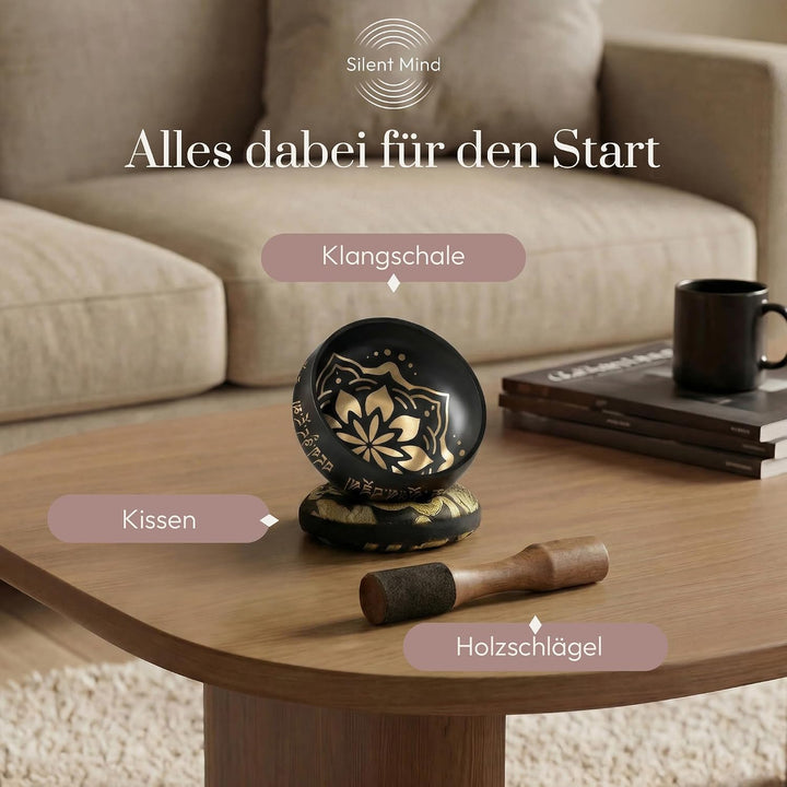 Tibetisches Klangschalen-Set – einfach zu spielen mit doppelseitigem Klöppel und Kissen – Für ganzhe