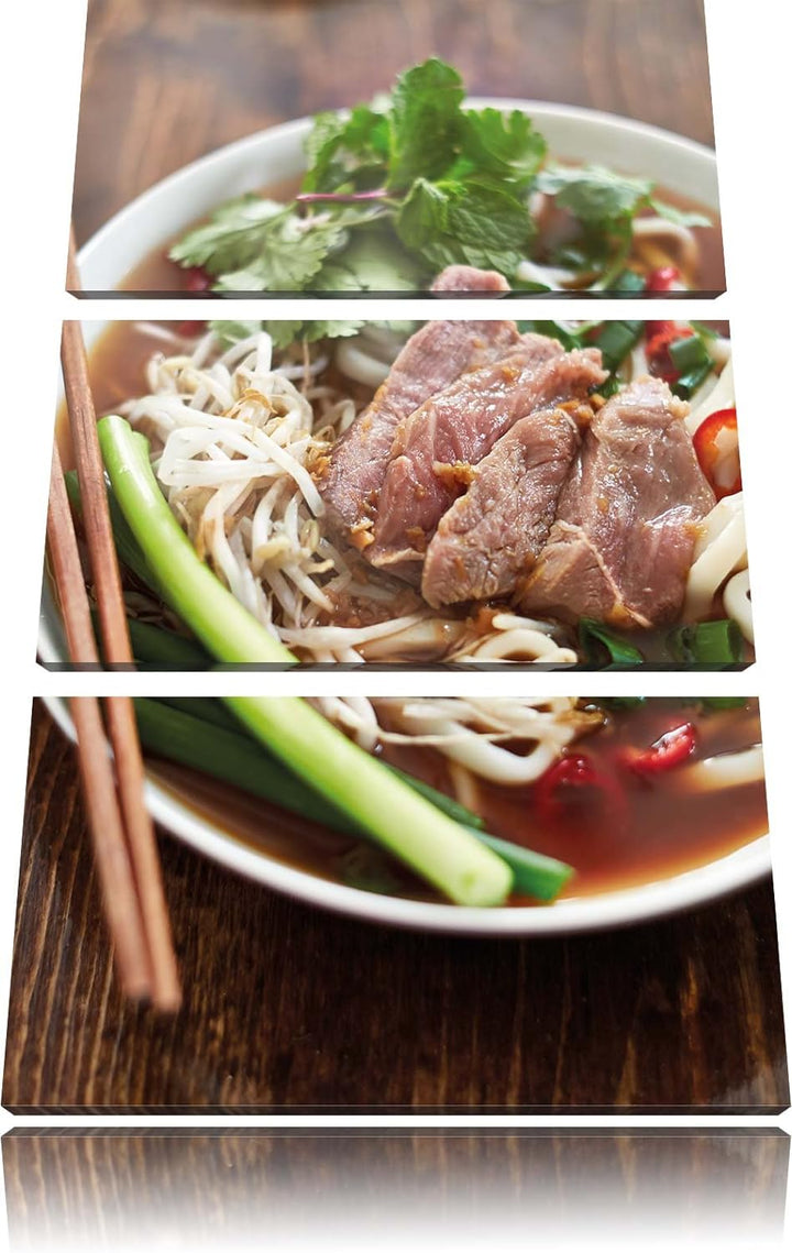 Pixxprint Japanische Miso Nudelsuppe als Leinwandbild/Grösse: 3 Teilig (120x80) cm/Wandbild/Kunstdru