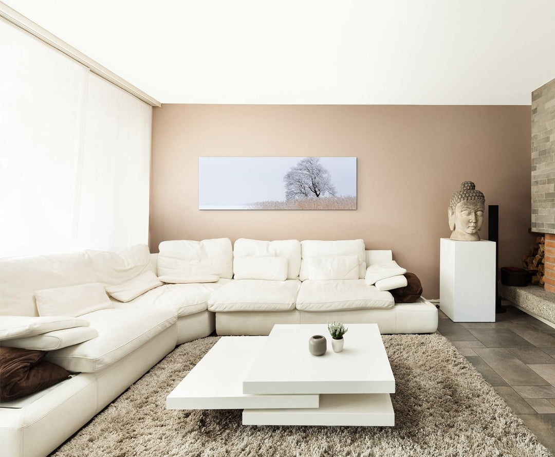 Sinus Art Wandbild 150x50cm Landschaftsfotografie – Einsamer Baum am See auf Leinwand für Wohnzimmer