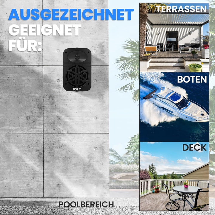 Pyle Lautsprecher Set Outdoor Indoor – 500W 4” 2-Wege Boxen wasserdicht Full Range Stereo Sound, Wet