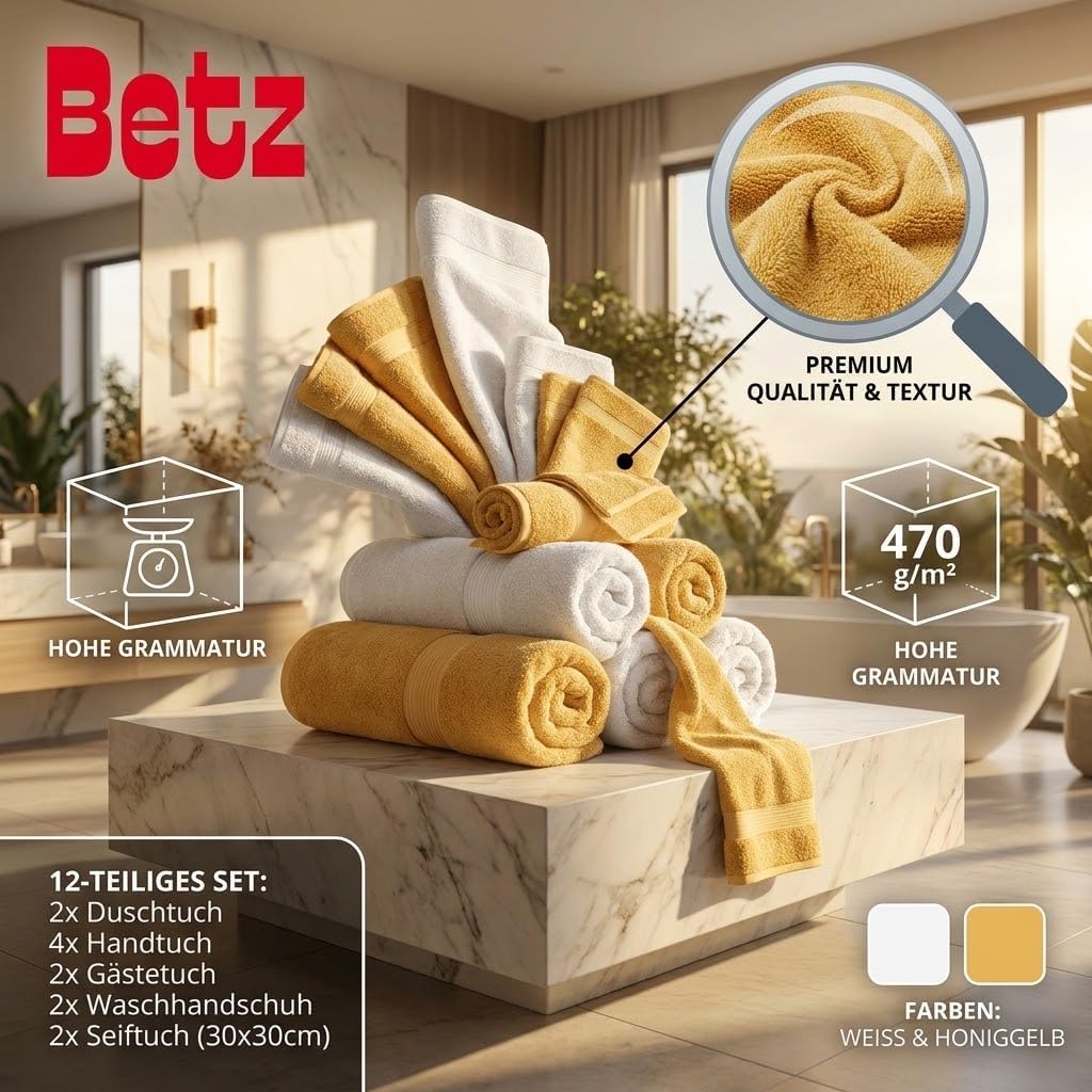 Betz 12-TLG. Handtuch Set Premium 100% Baumwolle 2 Duschtücher 4 Handtücher 2 Gästetücher 2 Seiftüch