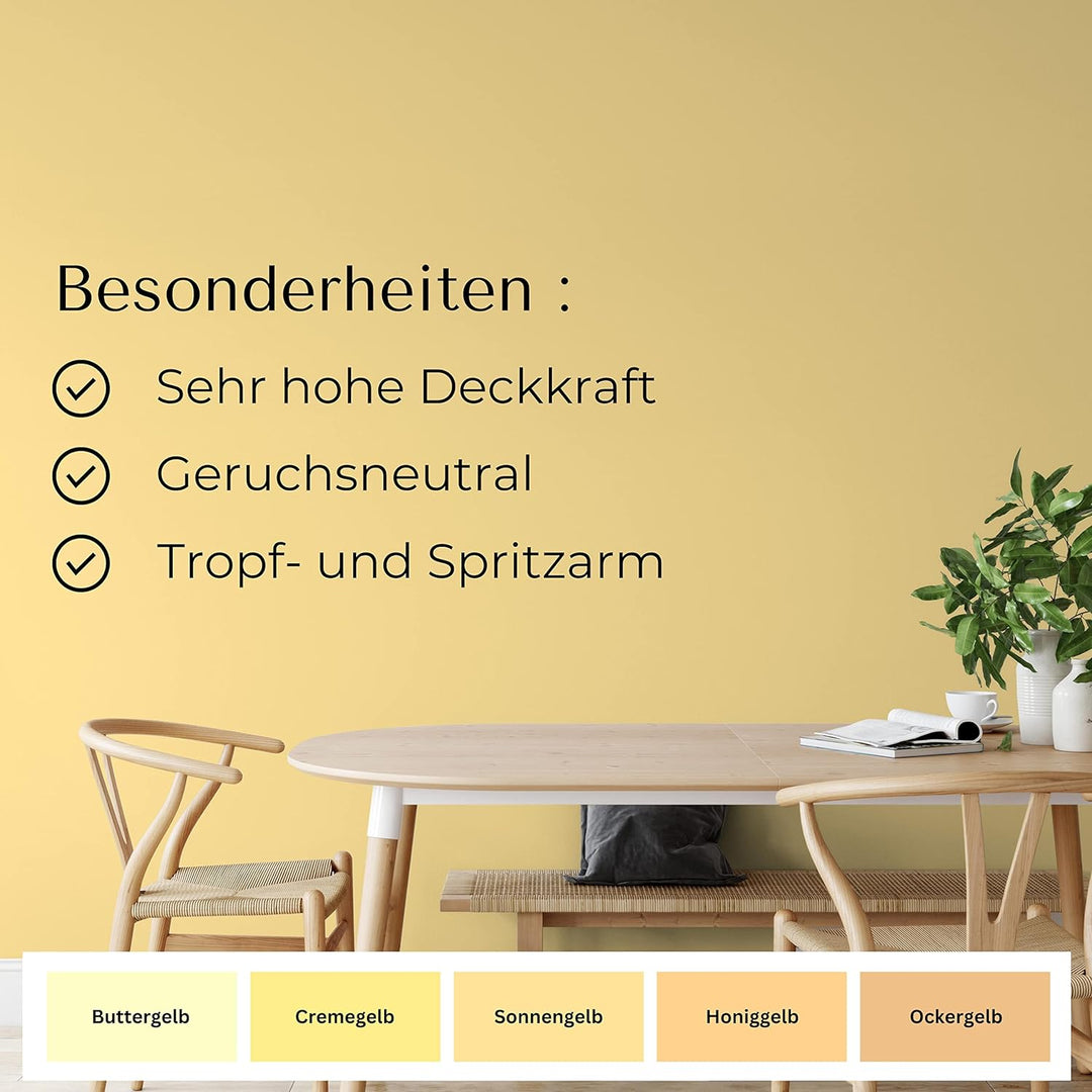 derendo Fühl Dich Wohl Deine Farbe gelb, matte Wandfarbe gelb, hohe Deckkraft, verschiedene Gelbtöne