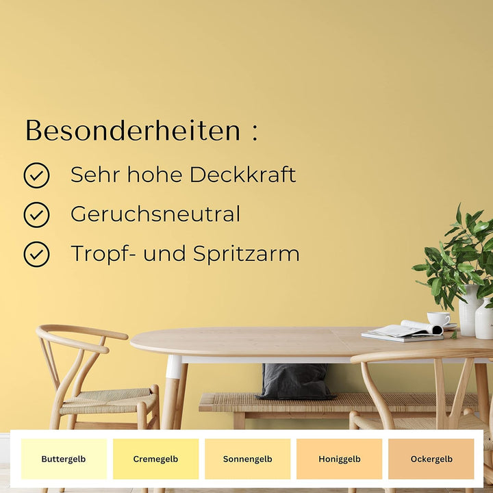 derendo Fühl Dich Wohl Deine Farbe gelb, matte Wandfarbe gelb, hohe Deckkraft, verschiedene Gelbtöne