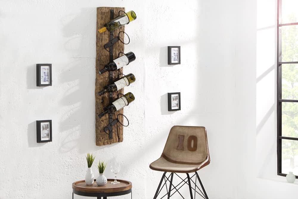 invicta INTERIOR Massives Wand Weinregal Barracuda antik Teak Holz 100cm Flaschenhalter Natur Regal