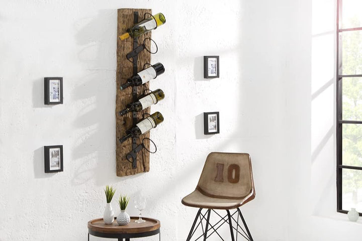 invicta INTERIOR Massives Wand Weinregal Barracuda antik Teak Holz 100cm Flaschenhalter Natur Regal