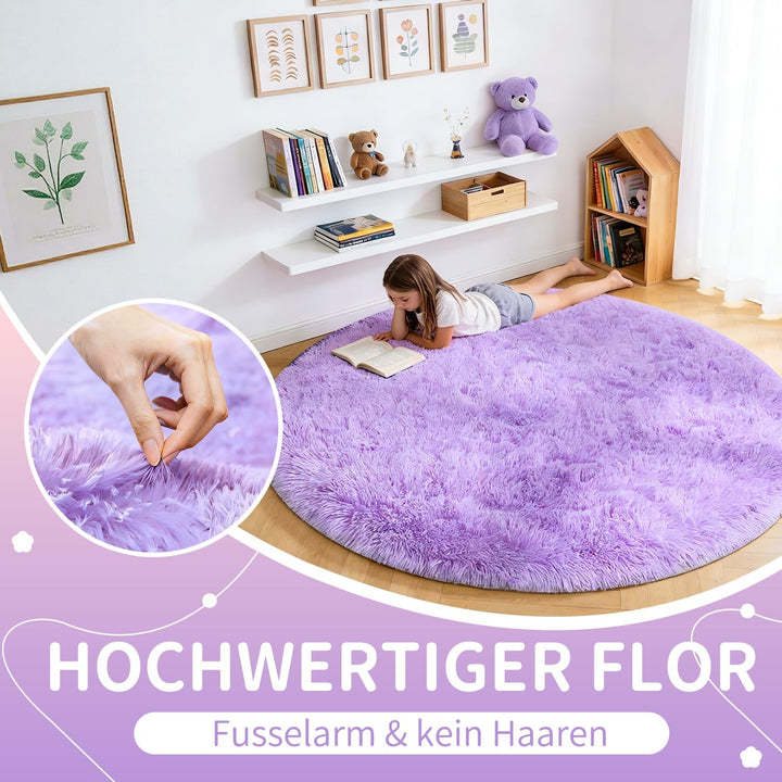VOFUSHON Schlafzimmer Shaggy Plüsch runden Teppich Bunte Batik Faux Flauschiger Samt Moderne Innente