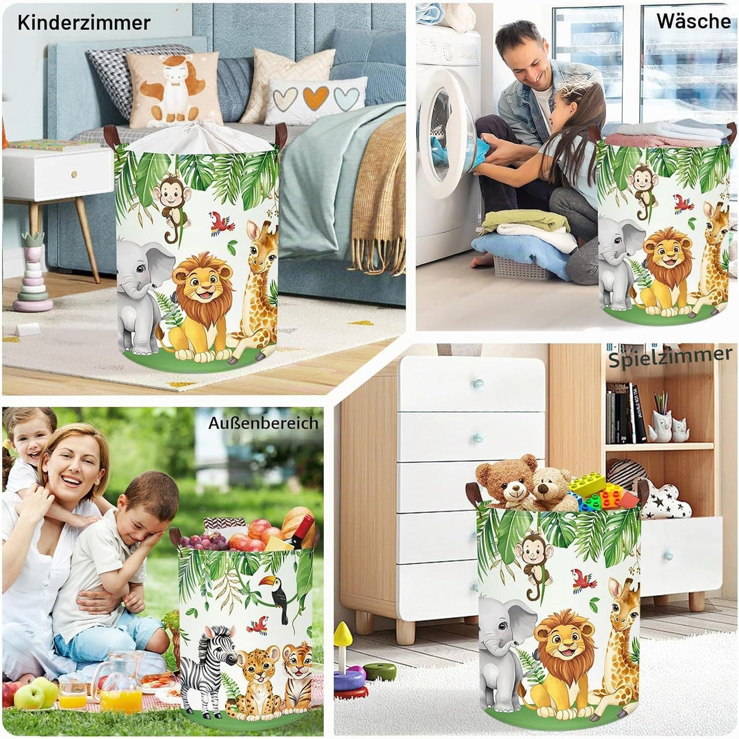 Süsse Dschungeltiere Gross Wäschekorb Wald wiese Stoff Aufbewahrungskorb Kleidung Spielzeug Aufbewah