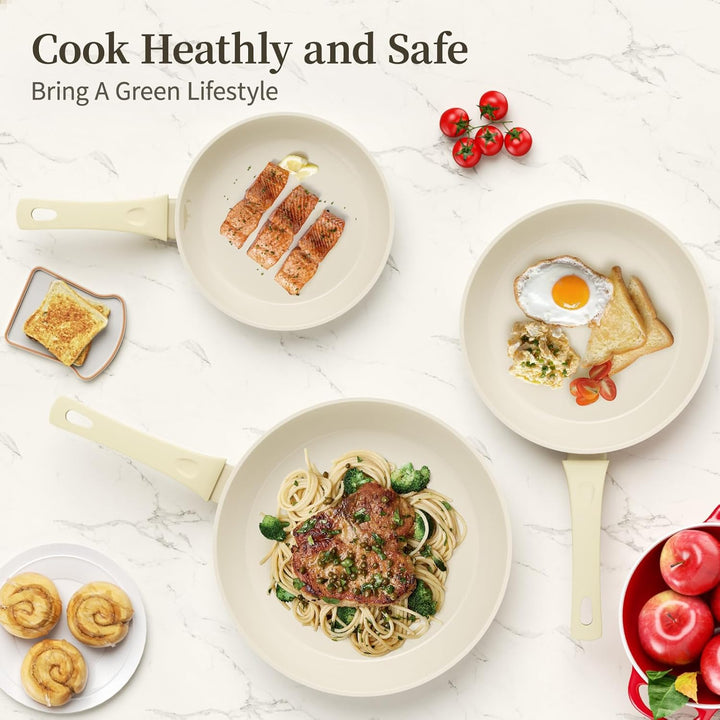 Innerwell 3-teiligs Antihaft Pfannenset mit Deckel 20+24+28 cm, Induktion Pfanne Keramik Antihaftbes