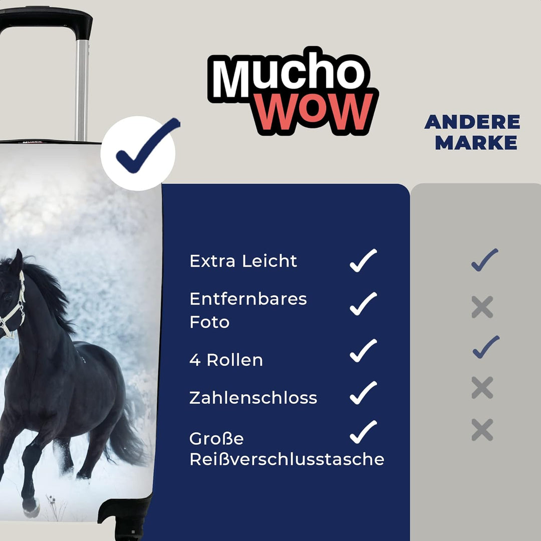 MuchoWow© Koffer Handgepäck Trolley Rollkoffer Kleine Reisekoffer mit 4 Rollen - Pferd - Schnee - Wa