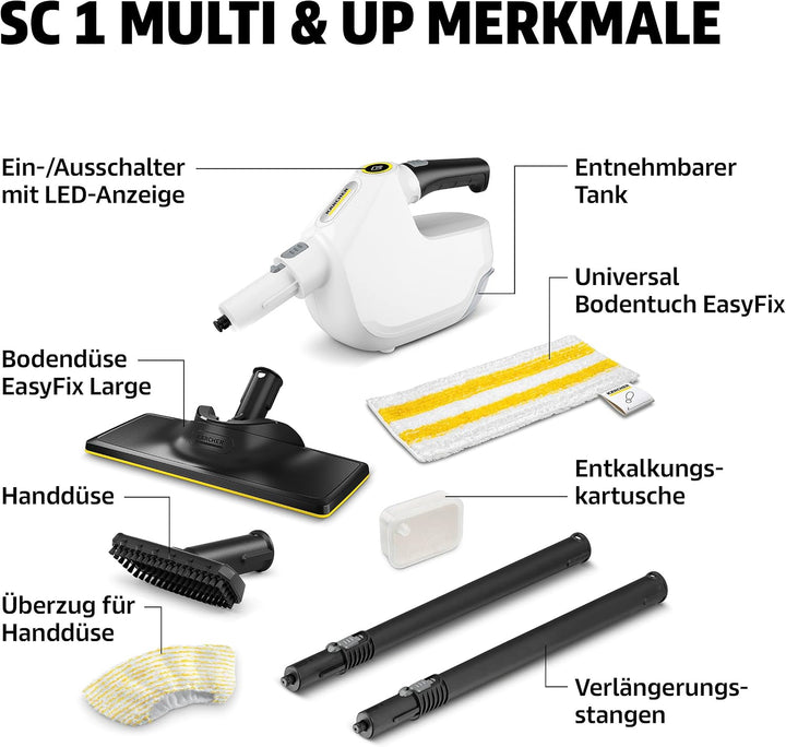 Kärcher Dampfreiniger SC 1 Multi &amp; Up, Aufheizzeit: 30 s, Flächenleistung: ca. 30 m², Tank: 0,2 l, G