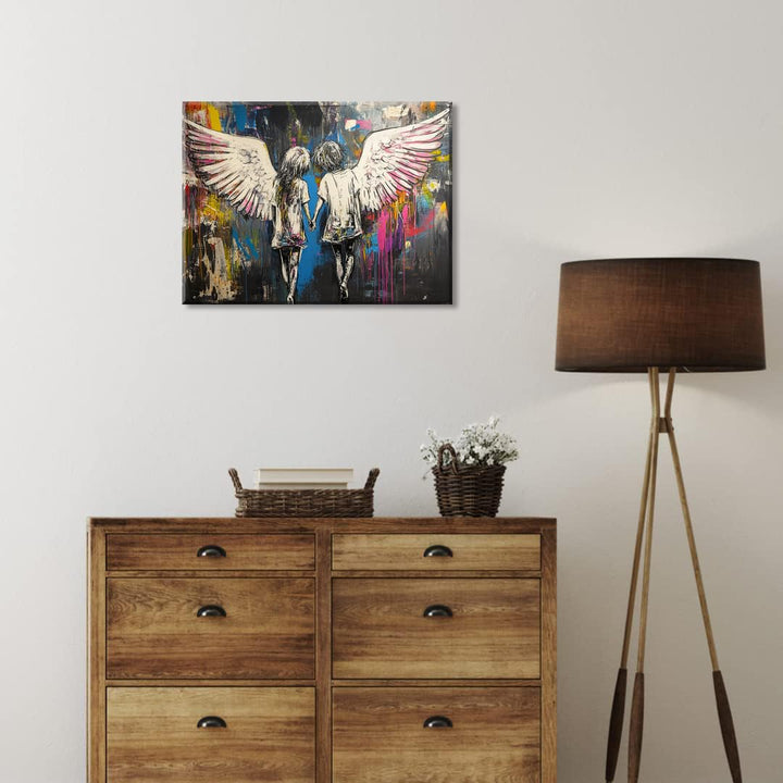 Piy Painting Scrawl Leinwand Gemälde, Junge und Mädchen Leinwandbild, Engel Wanddekoration Gemälde,