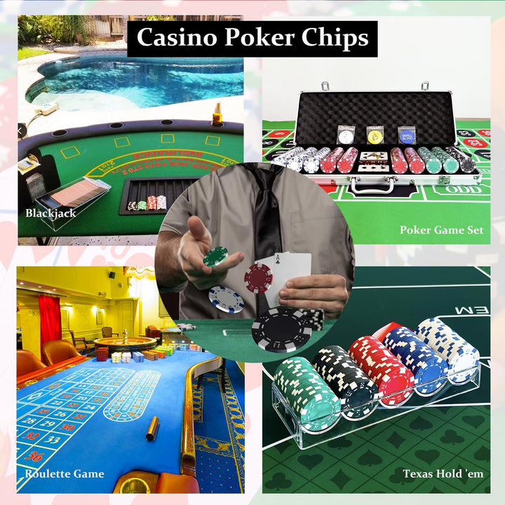 SEETOOOGAMES Casino-Poker-Chips, 11,5 g, gestreift, 4 Farben (rot, grün, weiss und blau) 50 rot, 50