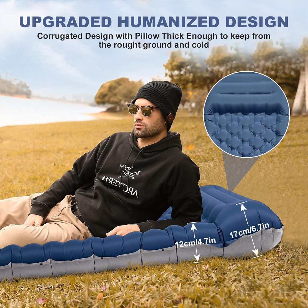 SHANNA Isomatte Outdoor Camping Luftmatratze: Ultradicke 12cm Aufblasbare Schlafmatte mit Fusspresse