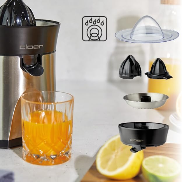 Cloer 6815 Zitruspresse und Orangenpresse, 2-in-1 Saftpresse, elektrisch, kleiner und grosser Pressk
