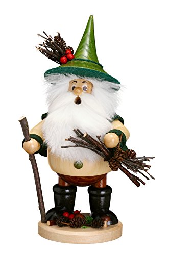 DWU Original Erzgebirgischer Räuchermann® Waldwichtel gross Holzsammler grün - inkl. Original Crotte