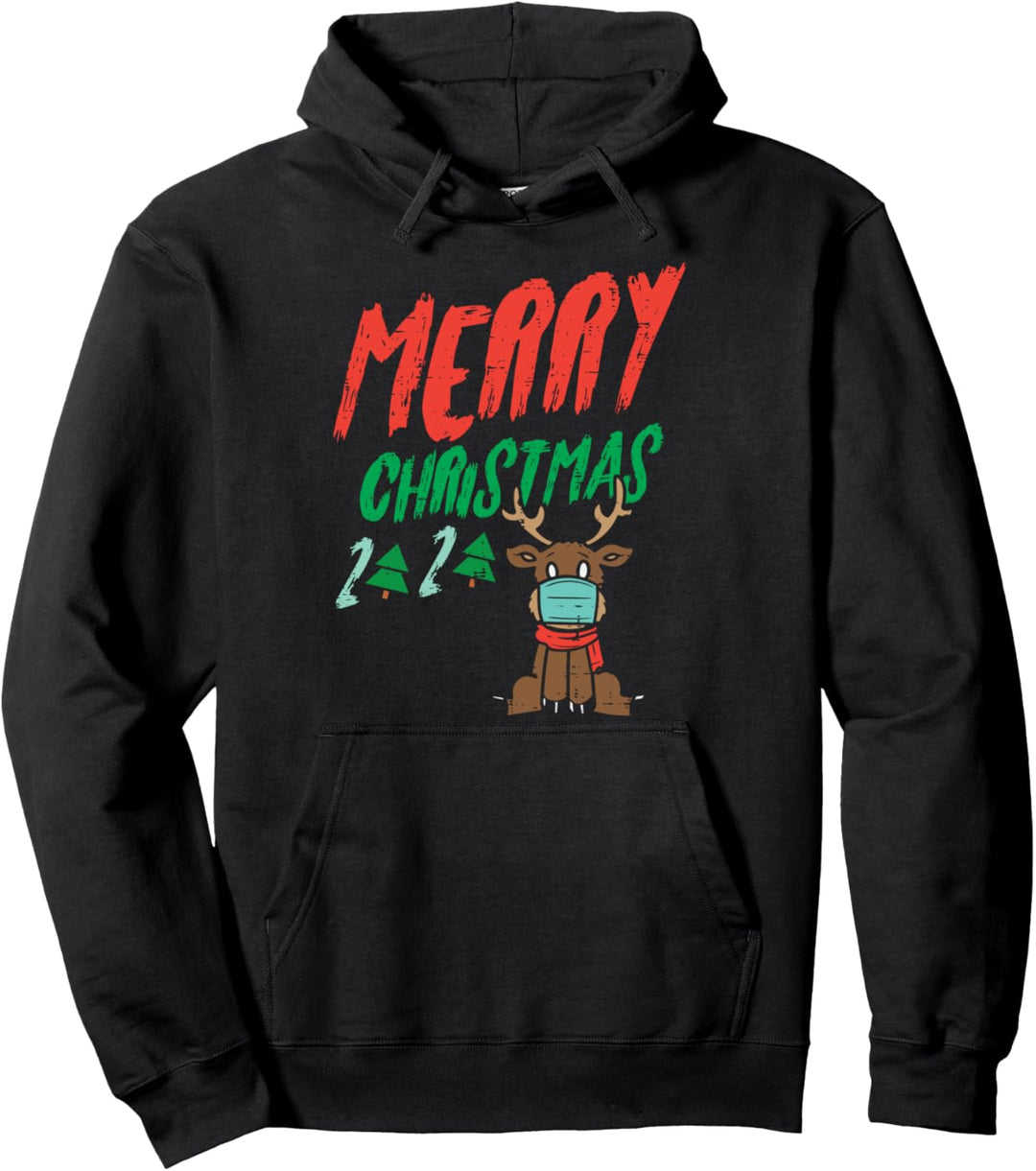 Merry Christmas Tree 2020 Reindeer Mask Xmas Quarantine Gift Pullover Hoodie