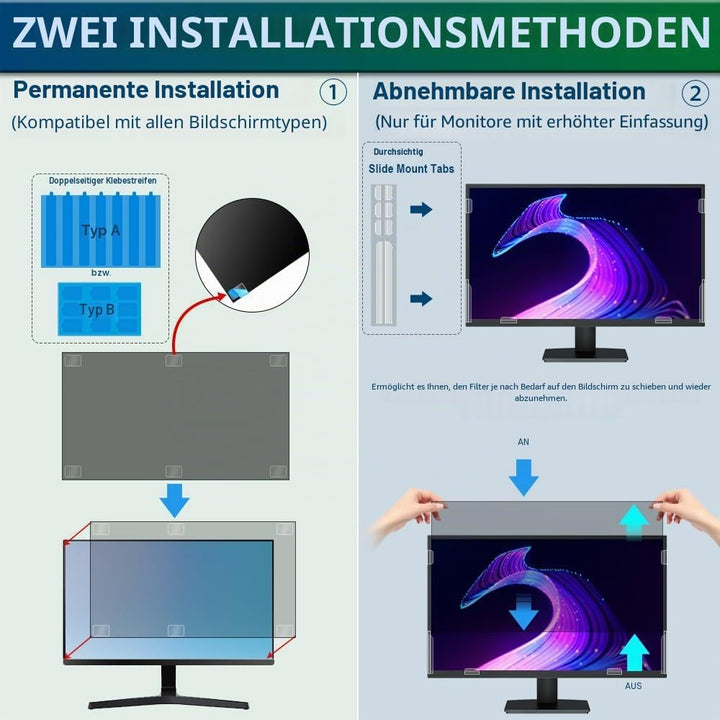 STARY Computer Sichtschutzfilter 21,5 Zoll 16:9 Seitenverhältnis, Blaulicht Blendfrei Abnehmbare 21,
