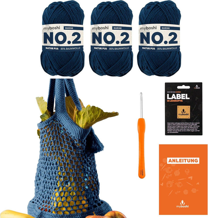 myboshi Häkelset Einkaufstasche noplasticbag, inkl. No.2 Wolle, Nadel und Anleitung, Häkelpaket, 85%