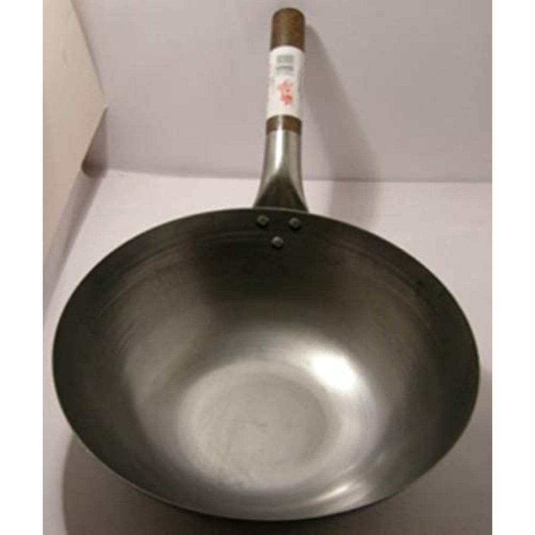 Wok - Karbonstahl - 35,5cm - flacher Boden