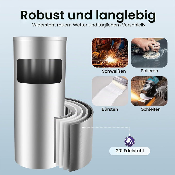 2-in-1 Standaschenbecher für draussen Mülleimer mit Aschenbecher 60,5 x 24,5 cm 30 L Grau,Wasserdich